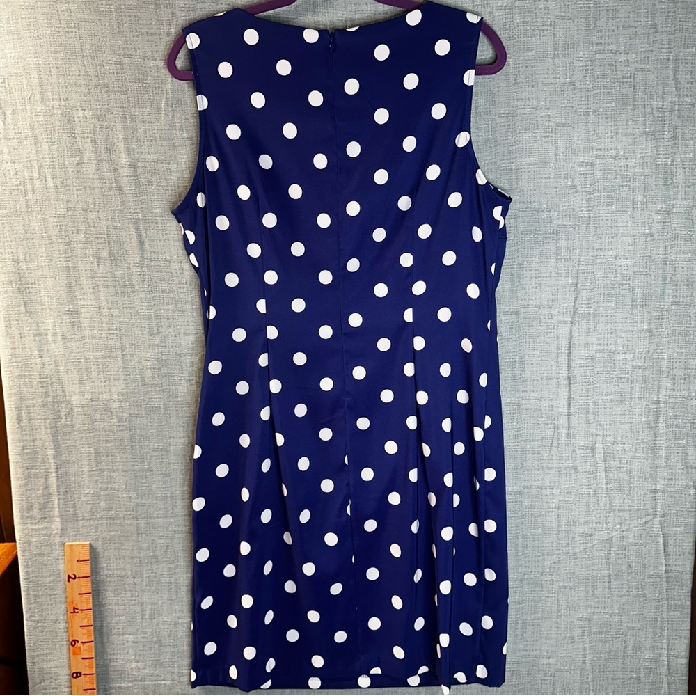 Connected Apparel Blue White Polka Dot Sheath Dress Size 16 Sleeveless Knee Work - Picture 6 of 13